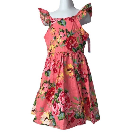 ZUNIE GIRL CORAL FLORAL LINED SUN DRESS size L 10-12 NEW WITH TAG - Picture 2 of 6